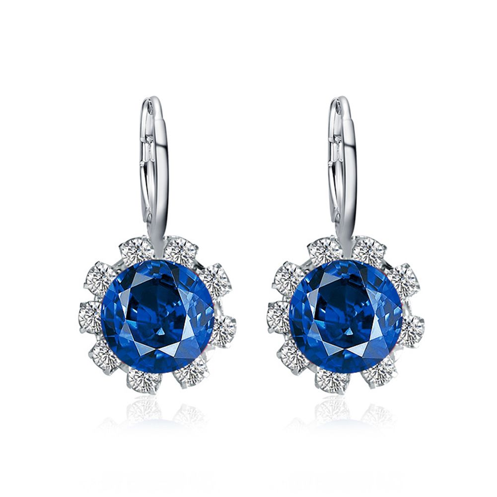 Women Stylish Round Shape Flower Faux Crystal Cubic Zirconia Stud Earrings Gift