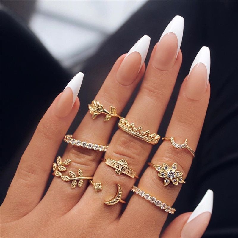 4Pcs/Set Gold Color Evil Eye Rings For Women Vintage Boho Crystal  Ring Set Female Party Jewelry Gift
