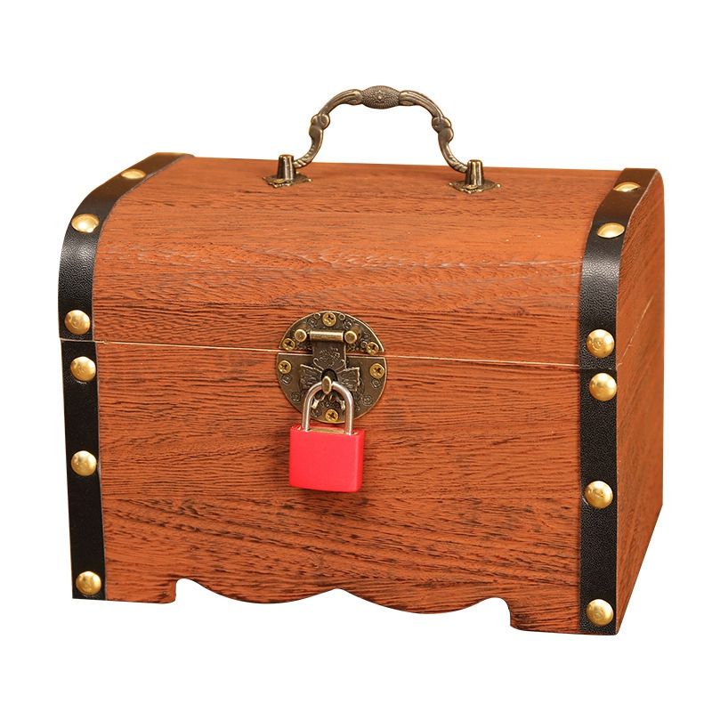Kids Wooden Piggy Bank Retro Money Storage Box with Lock Cash Coins Saving Jewelry Collection Protector Gift Home Decor S