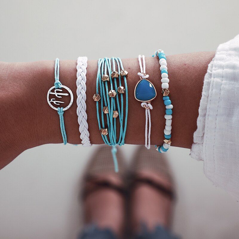 Tocona 18 Style Bohemian Colorful Rope Bracelets for Women Leaf Flowers Hollow Geometry Bead Leaf Summer Jewelry Accessories
