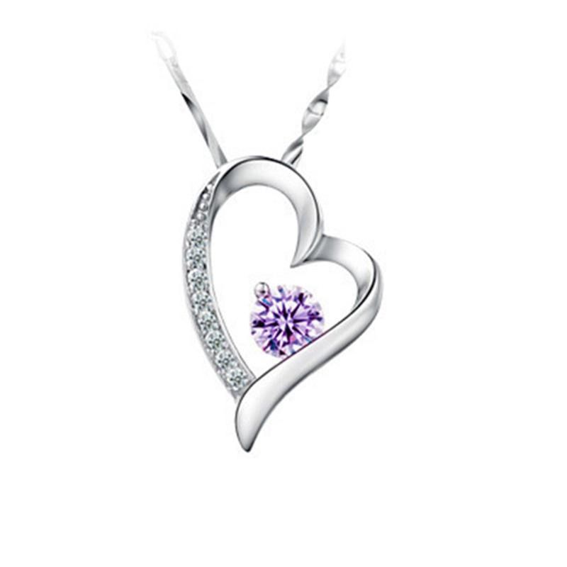 Simple Three Heart Pendant Necklace For Women Silver plated Blue Exquisite crystal Necklaces & Pendants color Jewelry
