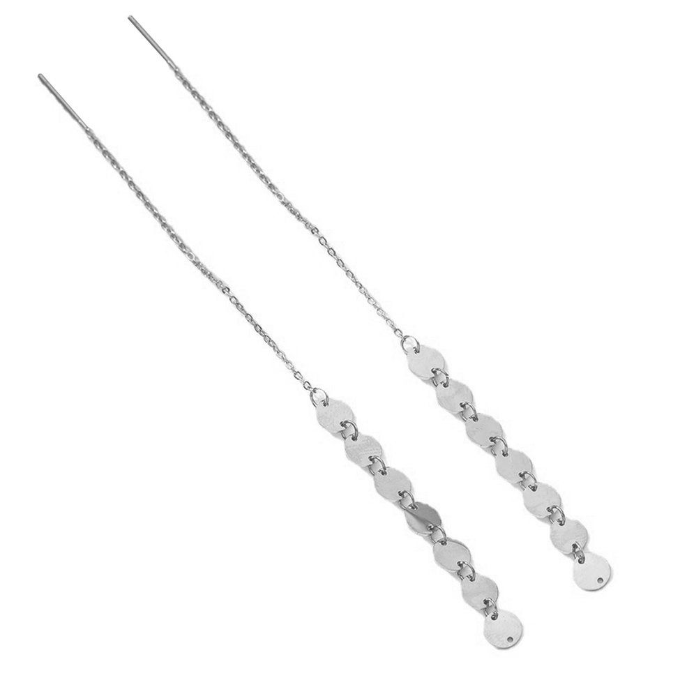 Sequined Coin Tassel Earrings Titanium Steel Earring Long Drop Dangle Earring