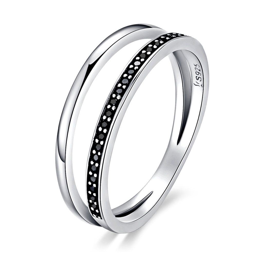 WOSTU  Fashion  925 Sterling Silver Black & White Movement Stackable Rings For Women Luxury S925 Jewelry CQR082