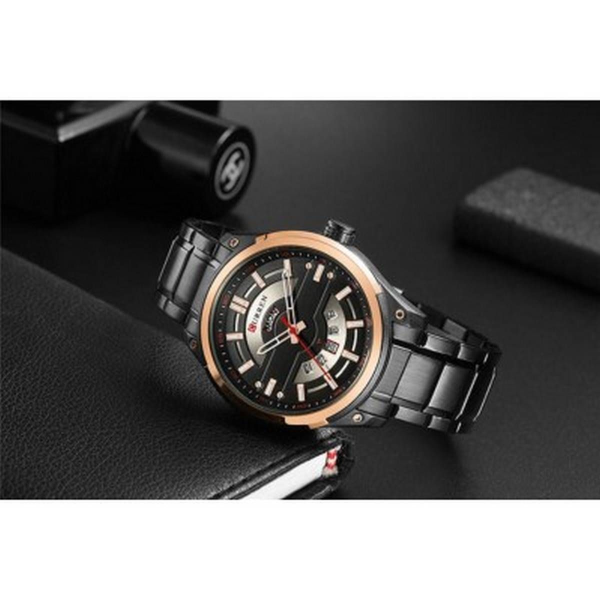 CURREN 8319 Royal Blue Stainless Steel Analog Watch For Men - RoseGold & Royal Blue & gold & whit & black