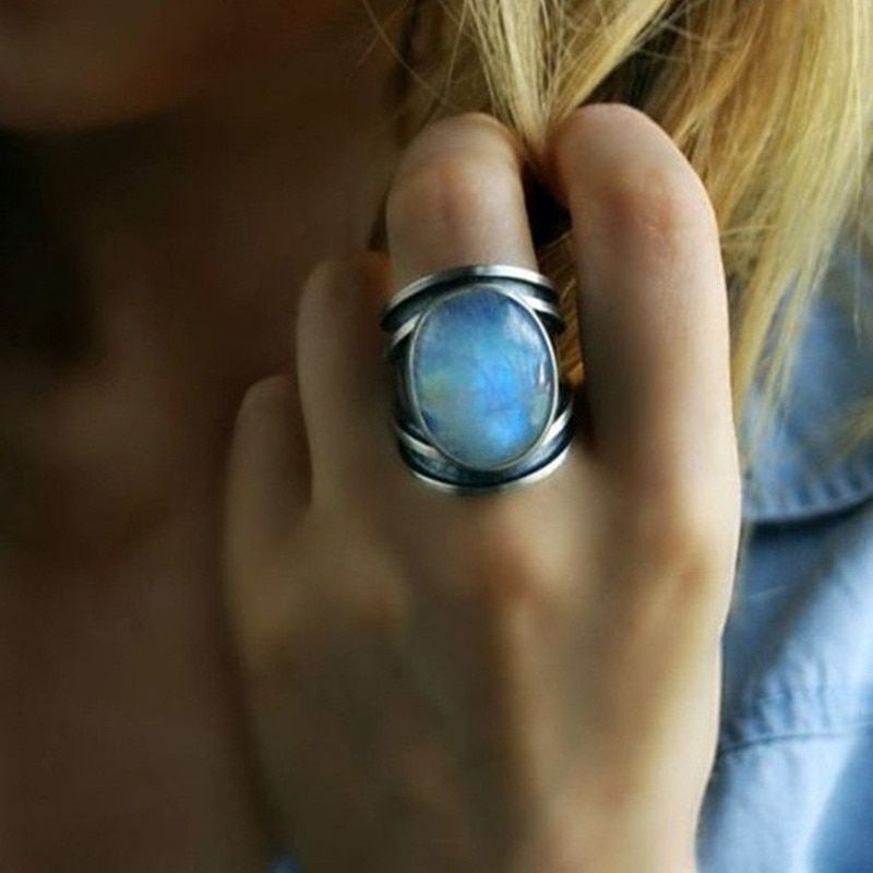 Fashion Jewelry Femme Natural Moonstone Rings for Women Bijoux Wedding Jewelry jz412