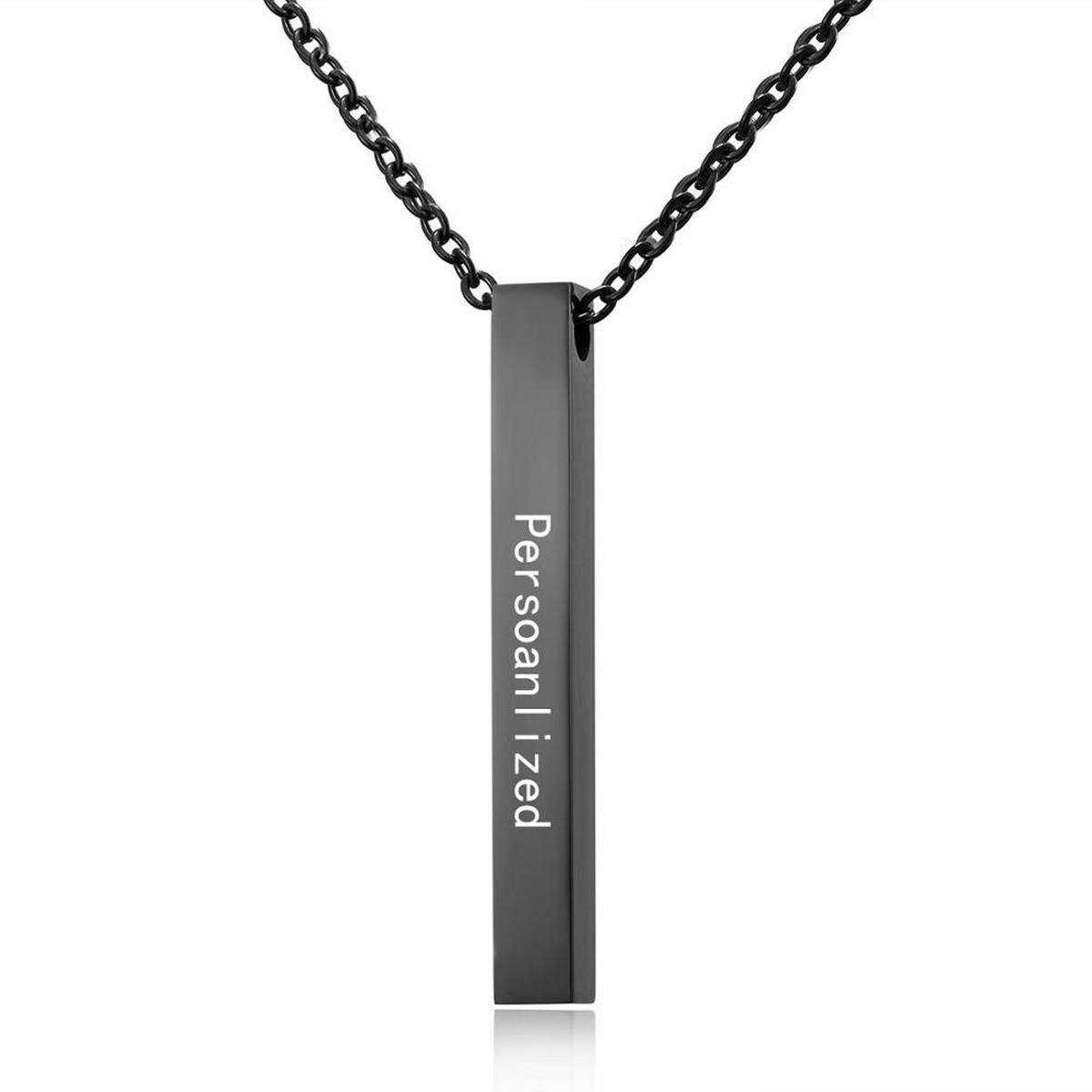 Simple Fashion Stainless Steel 4 Sides Vertical Blank Bar Necklace Engraved Name Date Chain Necklace For Women Men Birthday Gift