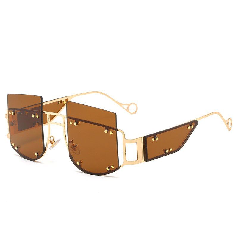 c3 brownNew Mirror Square Sunglasses Men Women 2019 Oversized Alloy Rivet Male Shade Glasses Luxury Brand Trend Unique Eyewear UV400