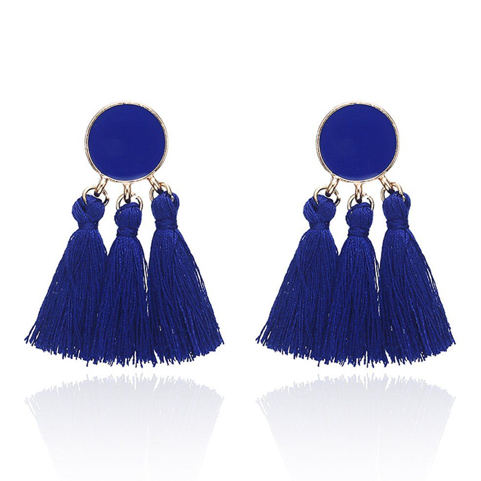 Vintage Bohemian Style Stud Earrings Refined Long Section Tassel Earring -blue