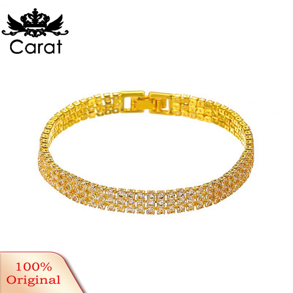 Luxury Women 3 Rows Rhinestone Bangle Charm Bracelet Wedding Party Jewelry Gift