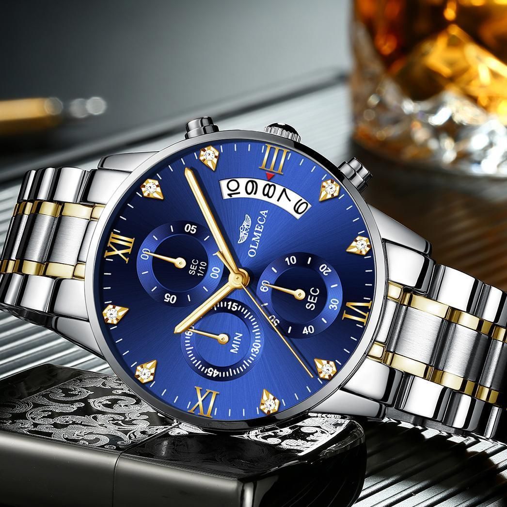 OLMECA Men Watch 30m Waterproof Chronograph Quartz Watch Luxury Famous Top Brand Men's Fashion Casual Dress Watch Military Quartz Wristwatches 0878M