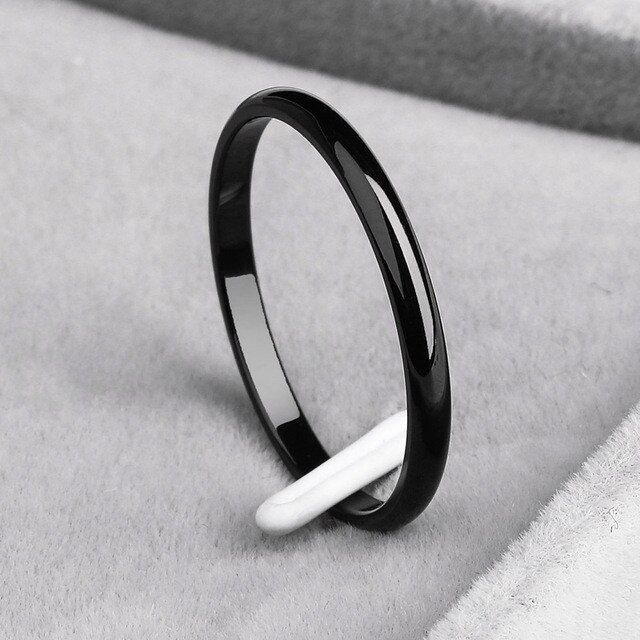 2mm Men Women Thin Titanium Steel Ring Rose Gold Black Silver Color Engagement Ring Smooth Simple Wedding Rings For Couple