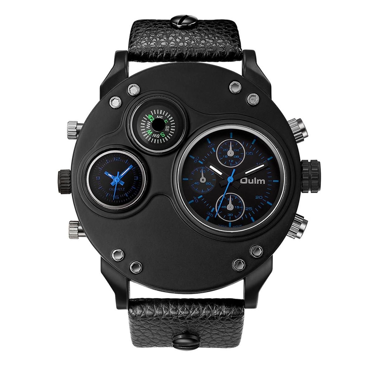 Yfashion Men Quartz Sports Watch Multifunction Dual ime Zones Compass Wrist Watch