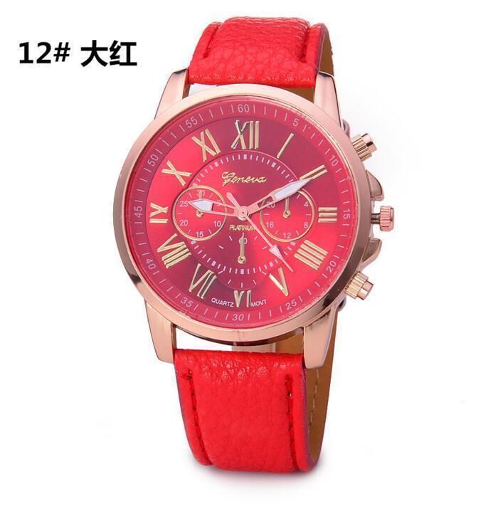 【BestGO】GENEVA Woman Doule Dials Roman Numerals Wristwatch Leather Quartz Women Watch Deep Green - intl