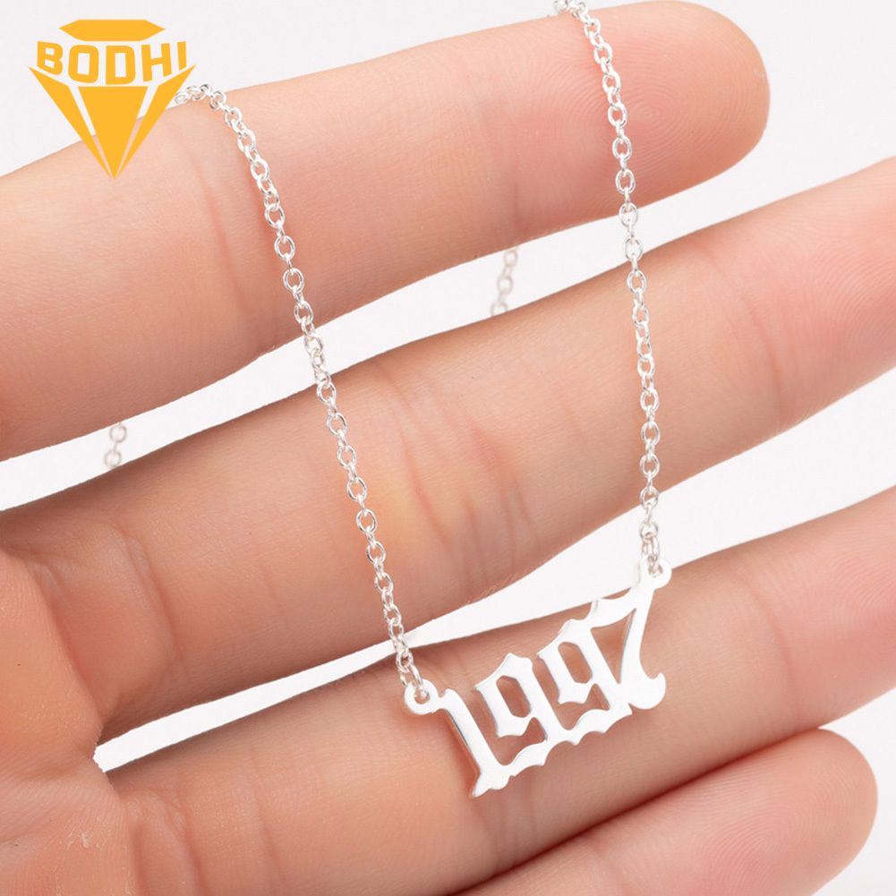 1980-2019 Birth Year Number Charm Pendant Stainless Steel Chain Necklace Jewelry