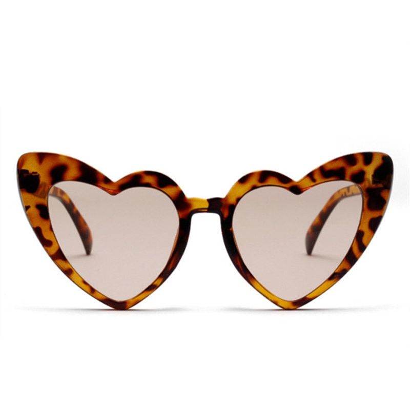 Leopard as pictureYOOSKE Love Heart Sunglasses Women Cute Female Retro Cat Eye Sun Glasses Vintage 90s Pink Glasses Red Flash Eyewear