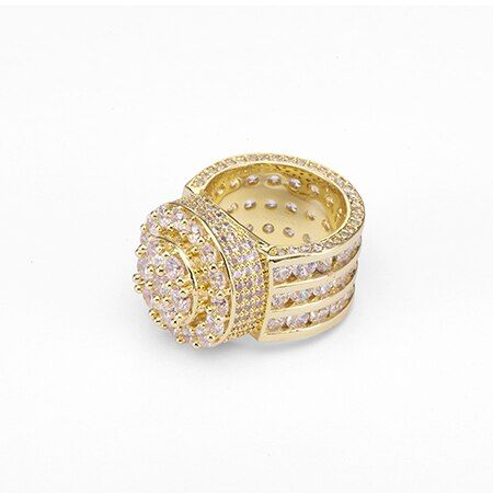 Punk Ring Men Wide Cubic Zirconia Rings For Hip Hop Male Gold/Silver Color Engagement Men's Rings Jewelry Wholesale Gift