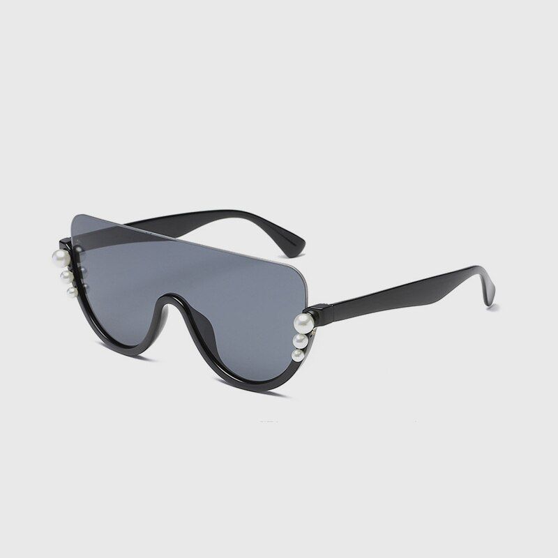 C1-Black-GrayROYAL GIRL Pearl Cat Eye Sunglasses Women 2020 Brand Designer Oversized Retro Eyewear for Female Half Rimless UV400 SS619