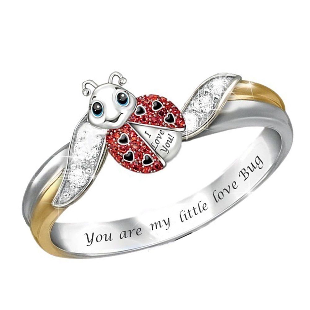 Fashion Women Rhinestone Inlaid Ladybird Animal Finger Ring Party Jewelry Gift