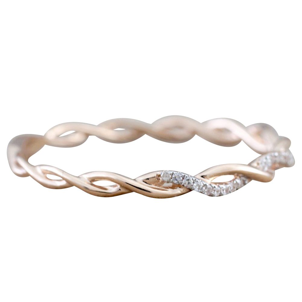 Wedding Engagement Twisted Rhinestone Inlaid Band Ring Women Finger Jewelry