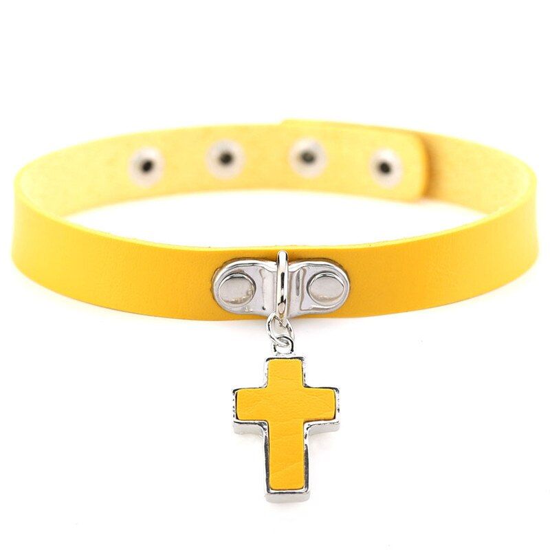Egirl Cross Pendant Leather Choker Necklace for Women Girl Men Punk Gothic Night Club Choker Party Jewelry Gift Accessories(null)