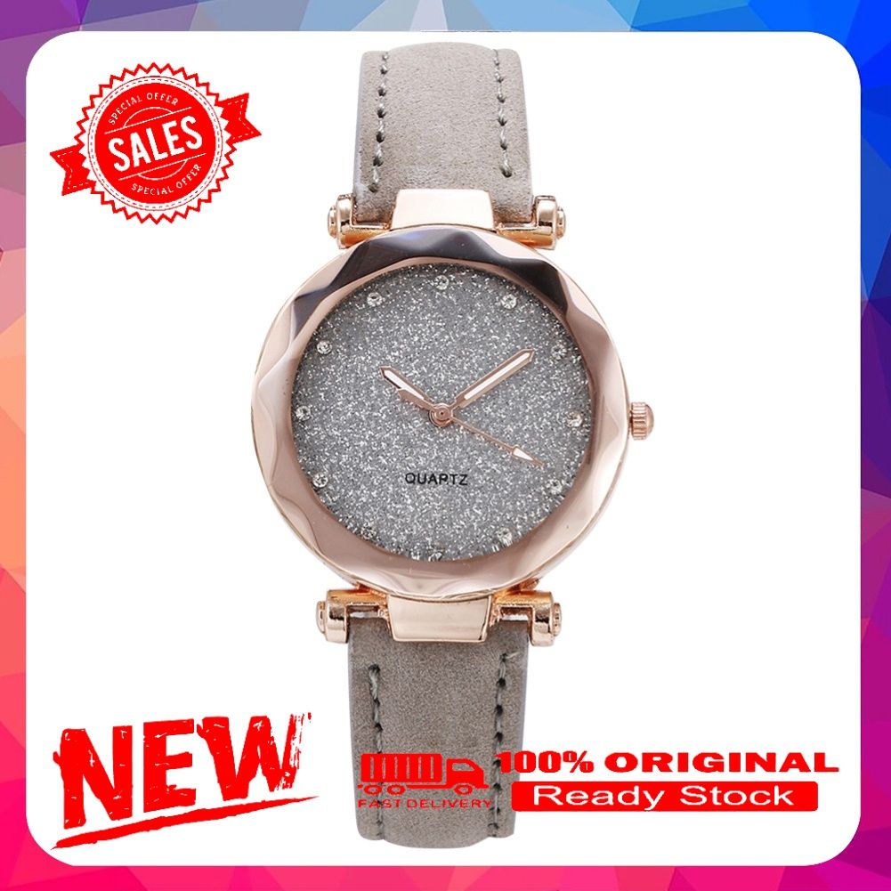 Fashion Women Rhinestone Inlaid Faux Leather Strap Analog Quartz Wrist Watch