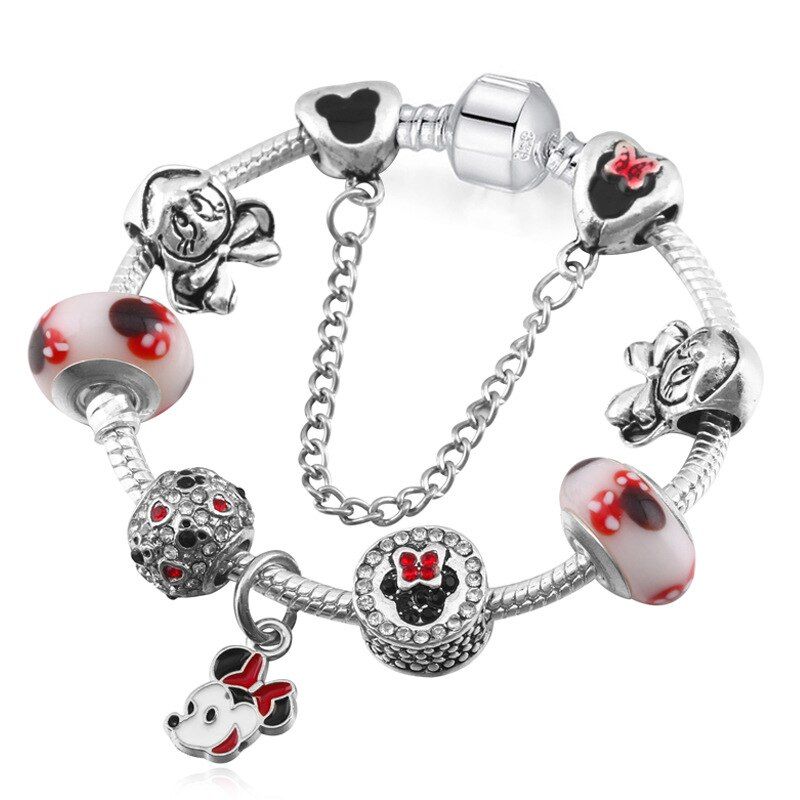 Romantic Bracelets Mouse Minn Charms Beads European Bracelets Murano Chamrs Cartoon Bracelets DIY Jewelry 16-22cm