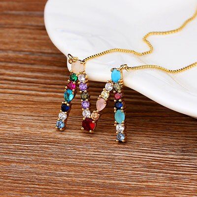 Rainbow Initial Copper CZ Necklace Statement 26 Letter Pendants For Women Accessories Gold Color Chain Name Necklace Jewelry
