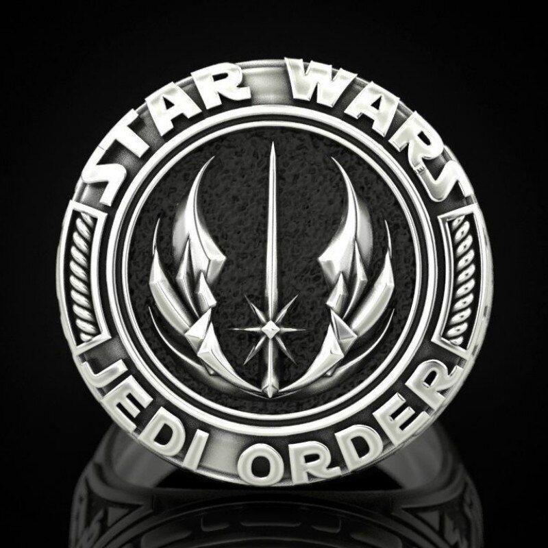 NEW Retro Vintage Silver Plated Star Wars Jedi Order Lettering Bow Ring Men Women Punk Party Jewelry Accessories Gift