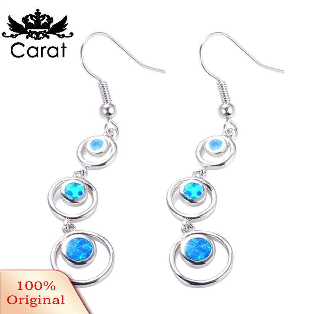 Elegant Long Round Shape Faux Opal Pendant Hook Earrings Wedding Party Jewelry
