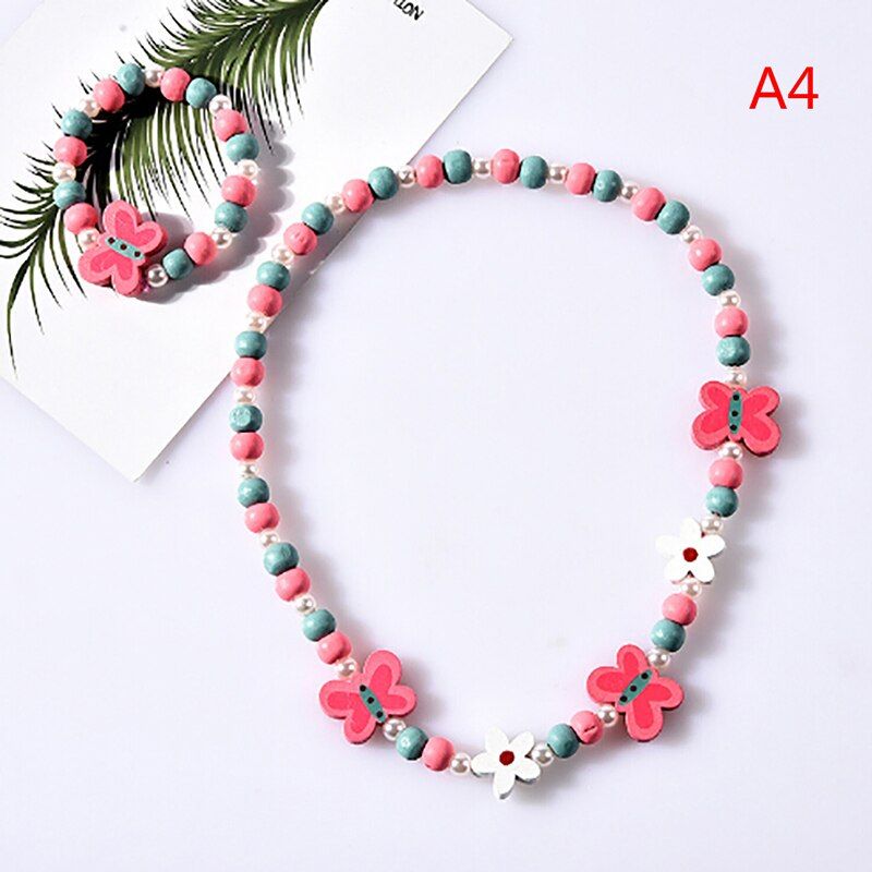 Cute Cartoon Wood Jewelry Beads Necklace Little Girl Baby Kids Princess Animals Necklace For Party Dress Up Birthday Gifts
