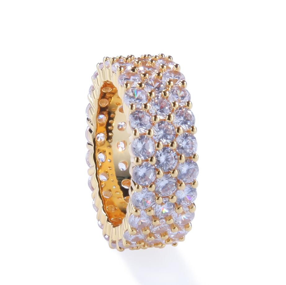 Uwin Cubic Zirconia Iced Out Tennis Rings For Men 1 row/2 row/3 row Wedding Ring Gold Silver Color Elegant Fashion Jewelry