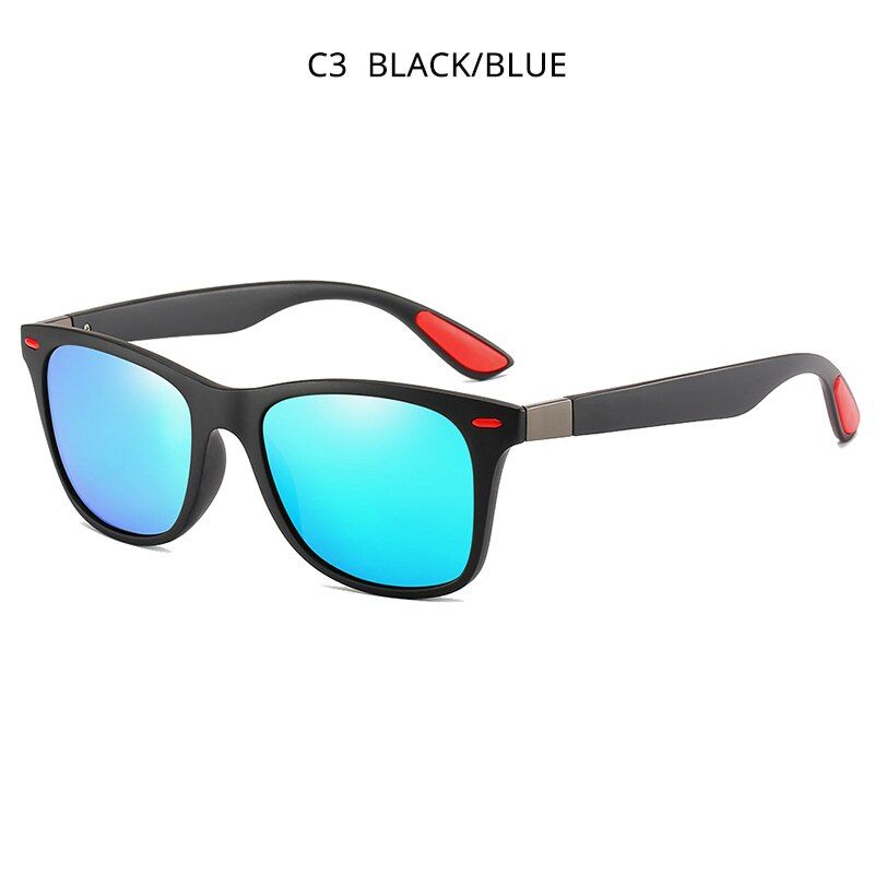 HOOBAN Classic Square Polarized Sunglasses Men Women Fashion  Designer Sun Glasses Male Retro Black Driver's Eyewear UV400-Black Blue-Polarized