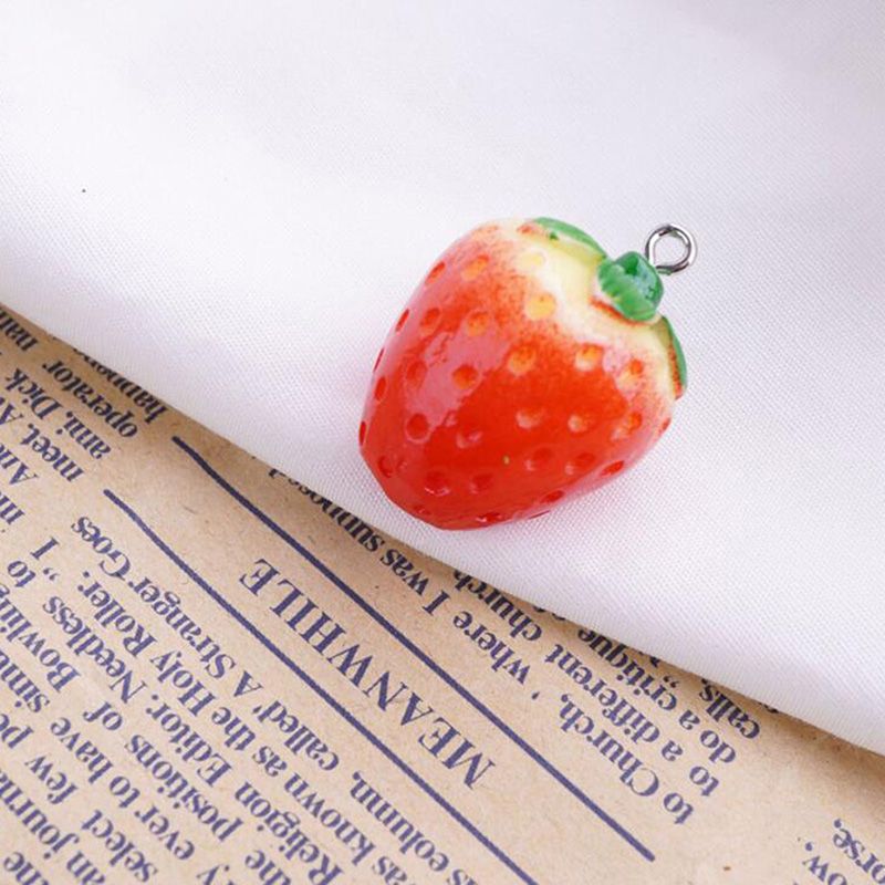 10Pcs 3D Red Strawberry Fruit Resin Charms Pendants DIY Jewelry Finding Craft