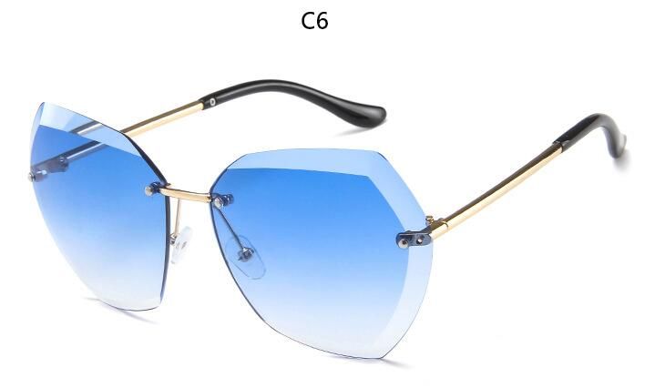 C6 blueClear Lens Rimless Sunglasses ladies Luxury Brand Vintage Gradient Sun Glasses Metal Legs Summer Irregular Big Glasses Lunettes