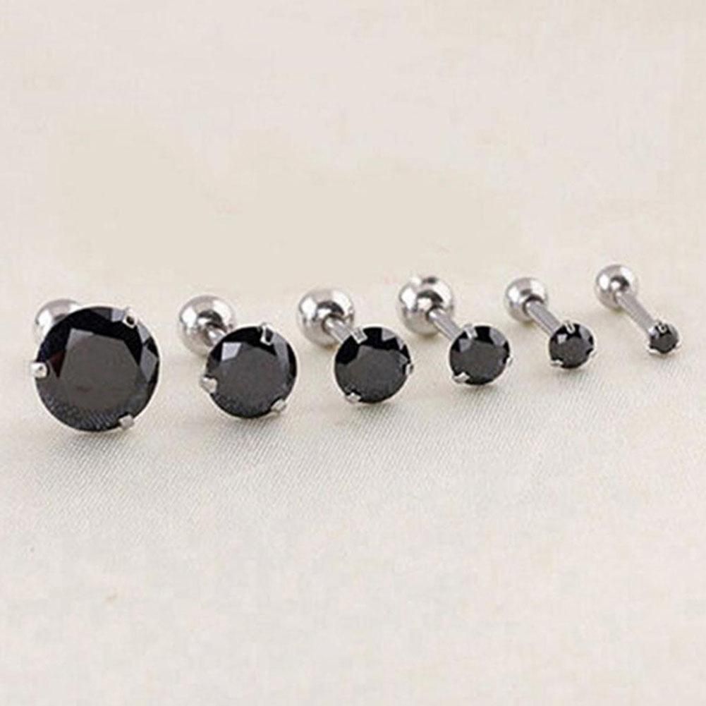 Fashion CZ 3 Prong Tragus Cartilage Stainless Steel Ear Stud Crystal Zircon Earrings Piercing Jewelry Steel Black