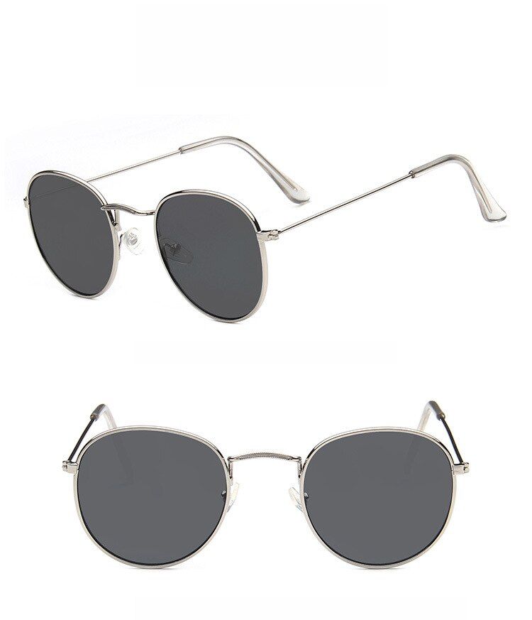 Gray Lens SilverVintage Retro Oval Sunglasses Women Men Sun Glasses Shades Brand Designer Mirror Slim Metal Frame Lady Eyewear Eyeglasses UV400
