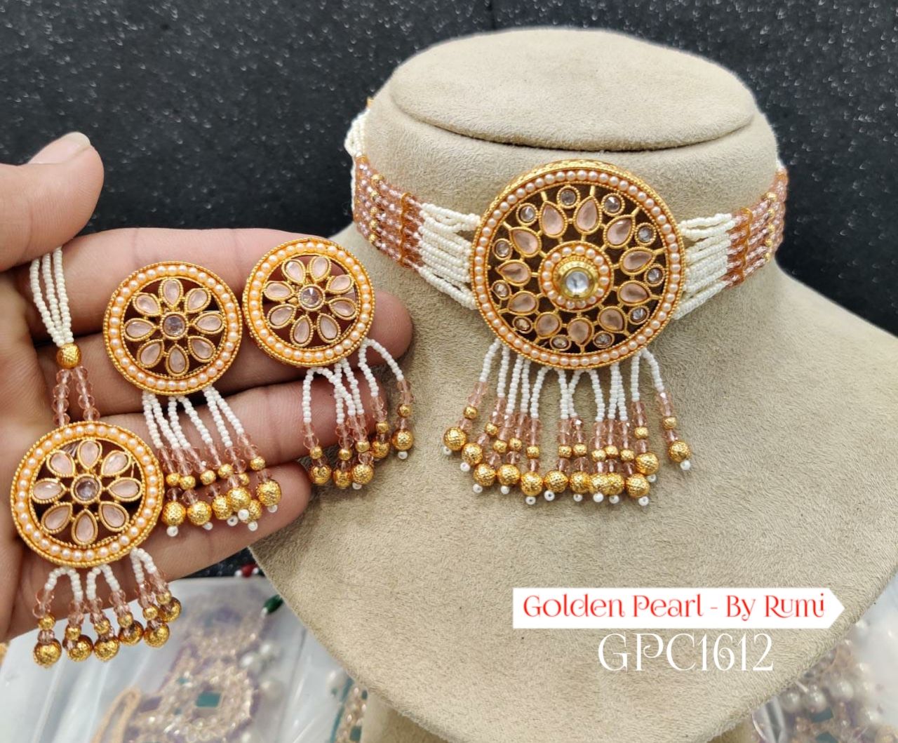 New Designer indian gold plated crystal choker set