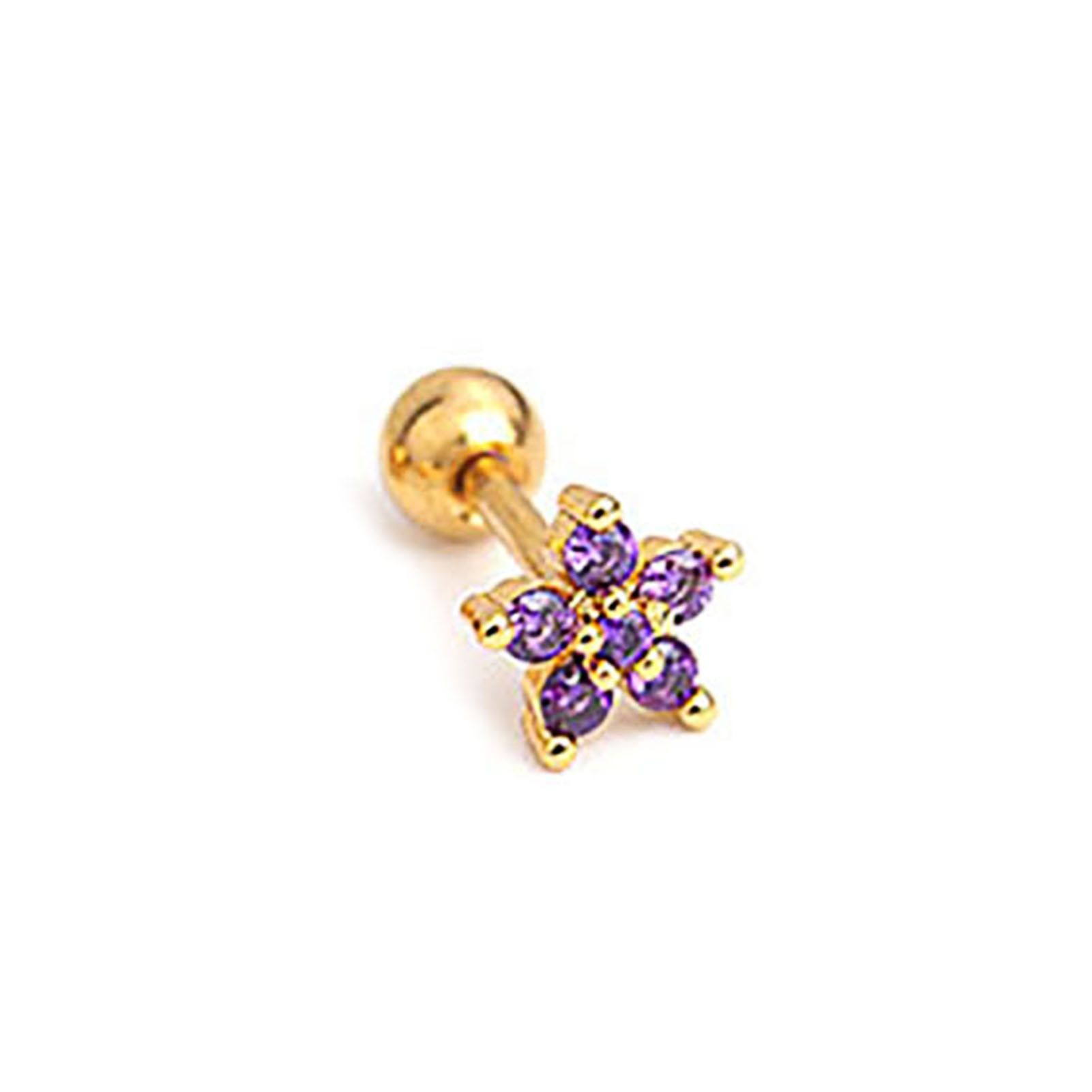 1Pc Beautiful Piercing Stainless Steel Stick Ear Bone Stud Cubic Zirconia Flower Small Stud Earring Jewelry Accessory