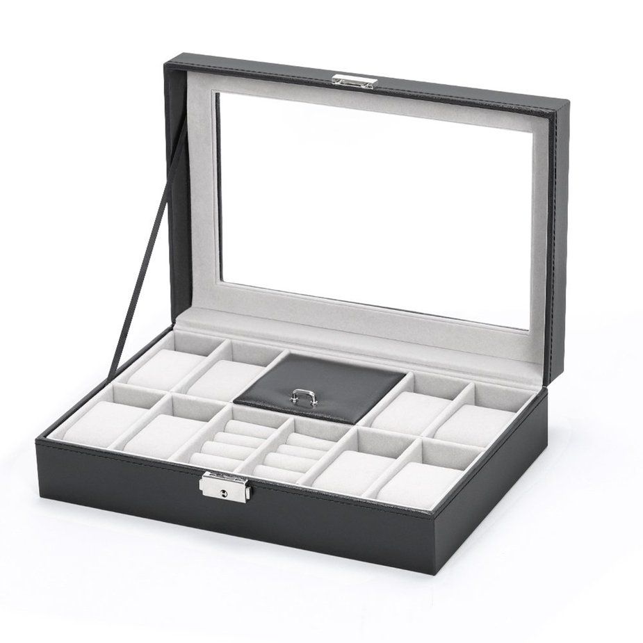 Black PU Leather 2/3/6/10/12/8 + 2 Slots Wrist Watch Display Box Storage Holder Organizer Case Jewelry boxes Neutral / for watch