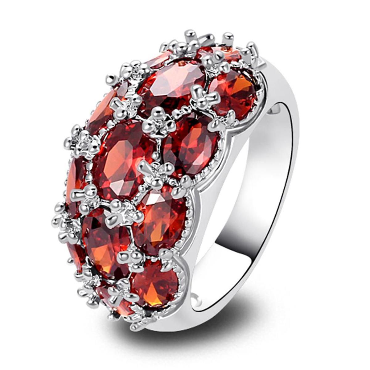 lingmei Wholesale Fashion Jewelry Garnet Silver Color Ring Size 6-12 13 Noble Women Party Wedding NiceFree Shipping