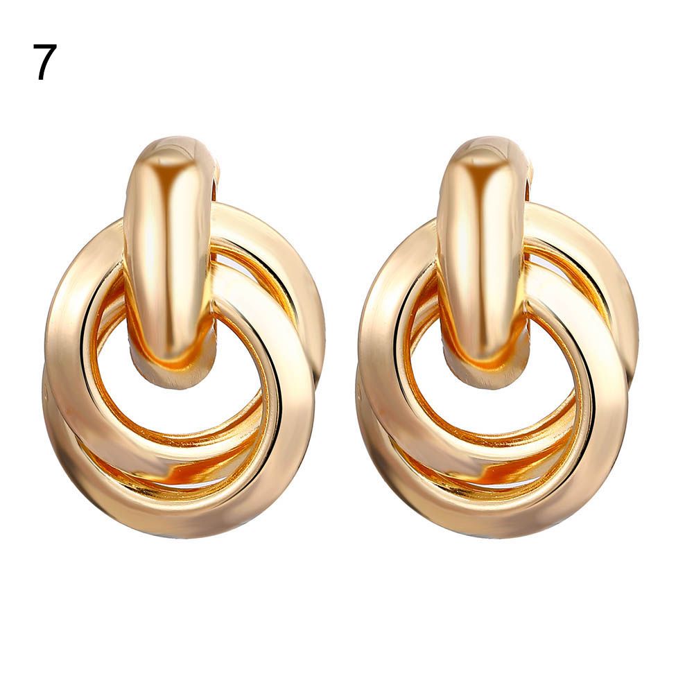 Simple Women Twisted Circles Geometric Dangle Ear Stud Earrings Jewelry Gift