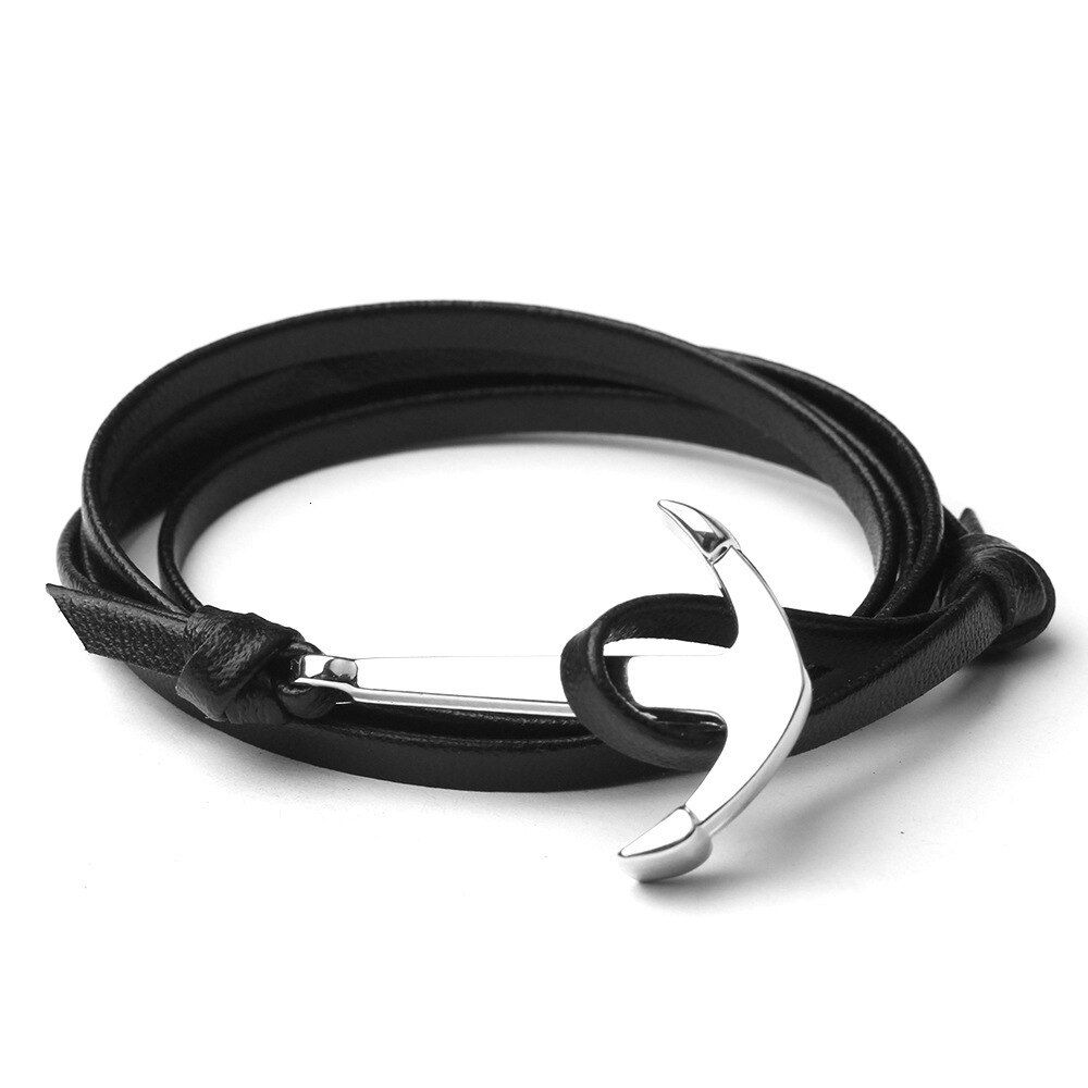 Fashion Leather Bracelets For Women Men Couple Gifts Wrap Braided Wristband Male Bracelet Rope Silvers Alloy Hook Anchor Bangle