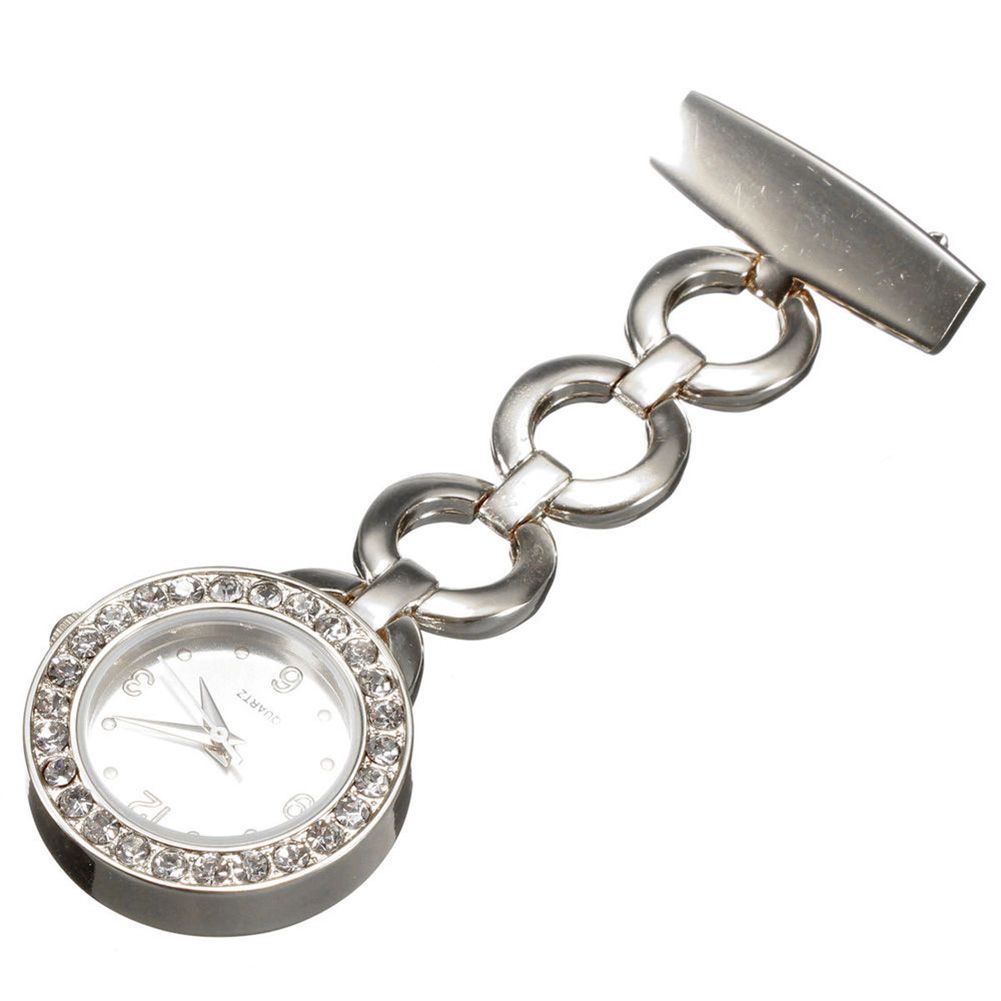 Luxury Rhinestone Round Dial Nurse Watch Brooch Pin Quartz Fob Pocket Watch