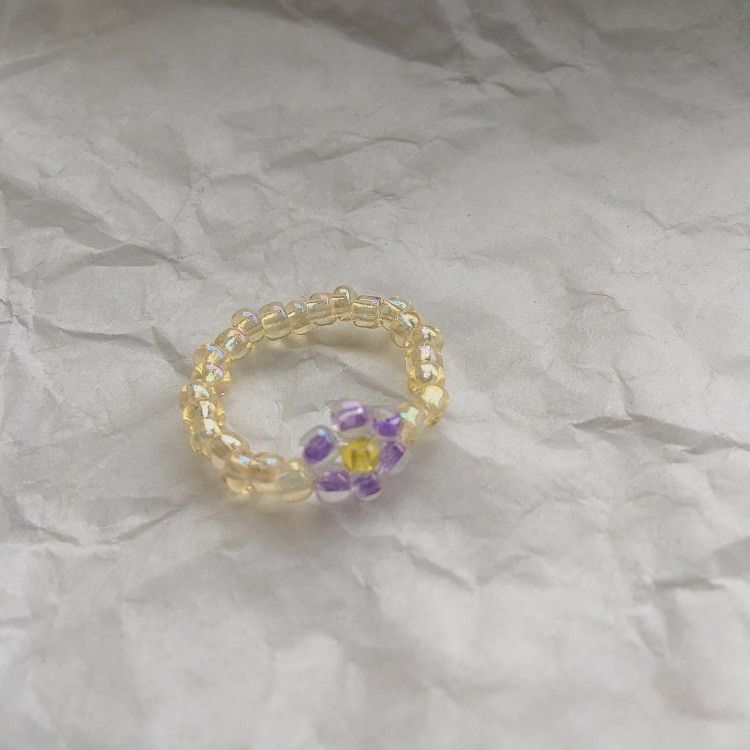 HangZhi 2020  Korean Retro Trend Transparent Acrylic Color Weave Flowers Beads Ring for Women Girl Party Summer Hot Jewelry