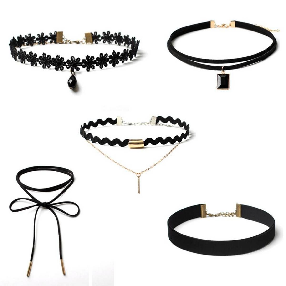 Neaklace for women 5 Pieces Choker Necklace Set Stretch Velvet Classic Gothic Tattoo Lace Choker