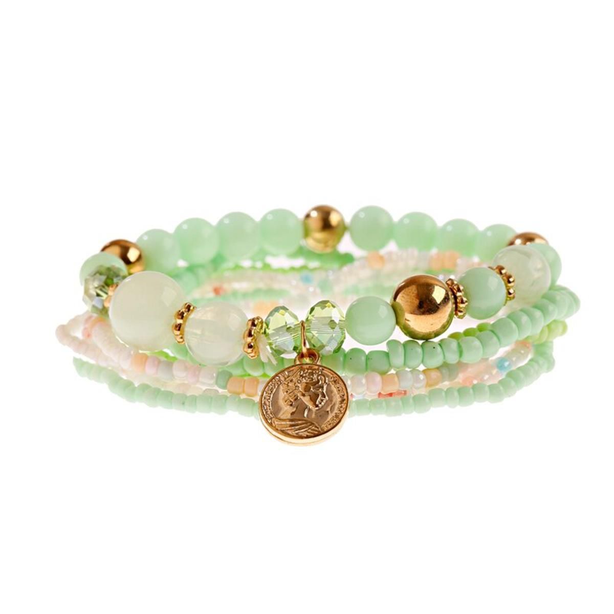 Fashion Boho Pink Bracelets&Bangles For Women Ethnic Colorful Stone Beaded Bracelet Set Elastic Bracelet For Women