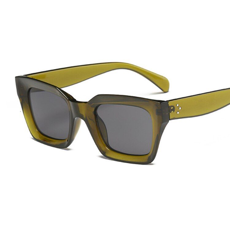 Green GrayNew Fashion Women Luxury Brand Square Sunglasses Ladies Vintage Oversized Sun Glasses Female Big Frame Uv400 Shades Black