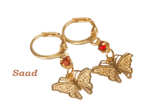 Trandy Butterfly Design Golden Earrings For Women Ladies Or Girls. Earrings For Women And Girls Make By Golden Plate With White Small Stone. Model:DK20Ak.