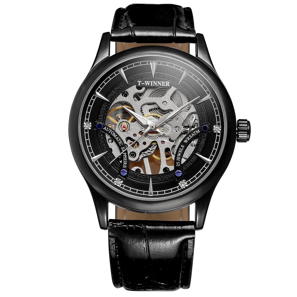 Yfashion Men Winner 08 Full Hollowout Automatic Mechanical Watch with Leather Band