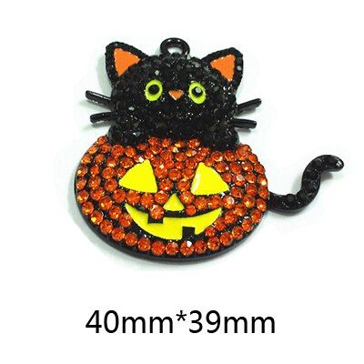 10pcs/bag Halloween Series 2 Of Products : Chunky Rhinestone/Enamel Witch,Cupcake,Ghost,Pumpkin Basket /Cat Pendant